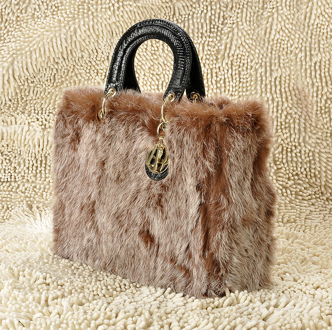 replica jumbo lady dior rabbit hair bag 6322 brown